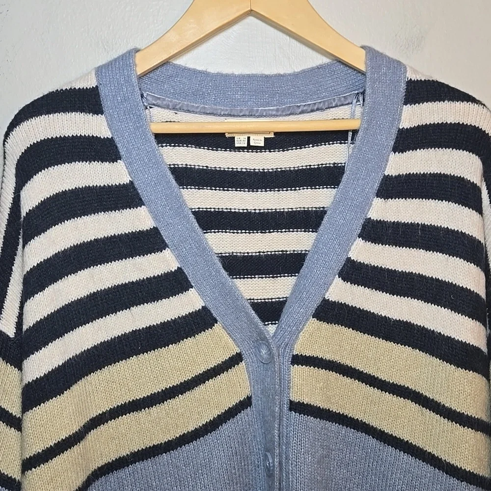 Fat Face Alpaca Heather Stripe V-Neck Button Front Sweater Cardigan NWOT